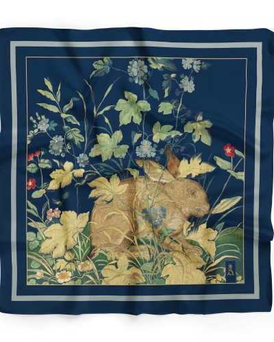 Apaszka jedwabna Milanówek królik biała 90x90 cm