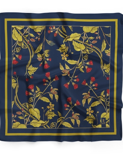 Apaszka jedwabna Milanówek kwiaty granat 70x70 cm